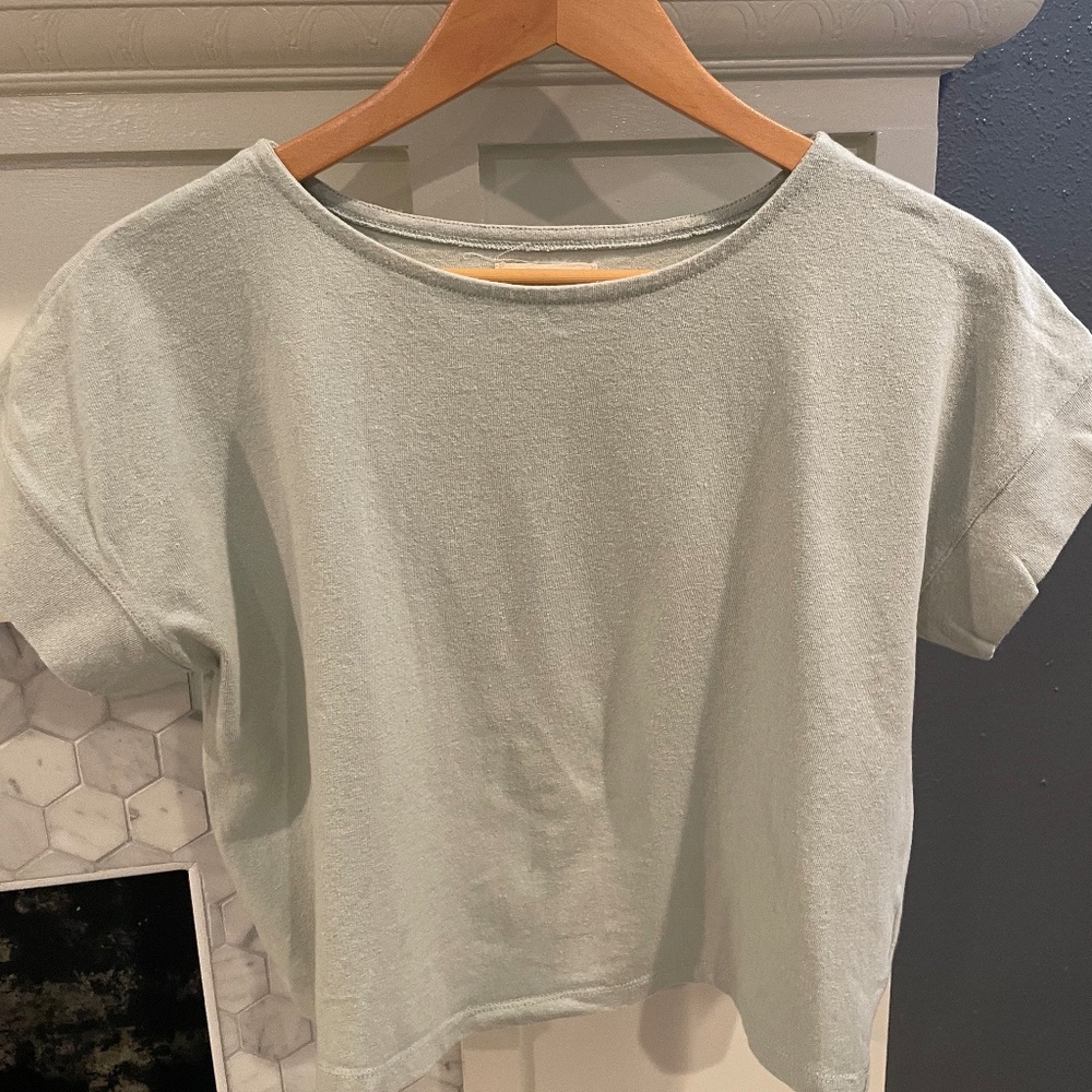 Madewell Boxy Crop Boatneck Tee in Sage Mist